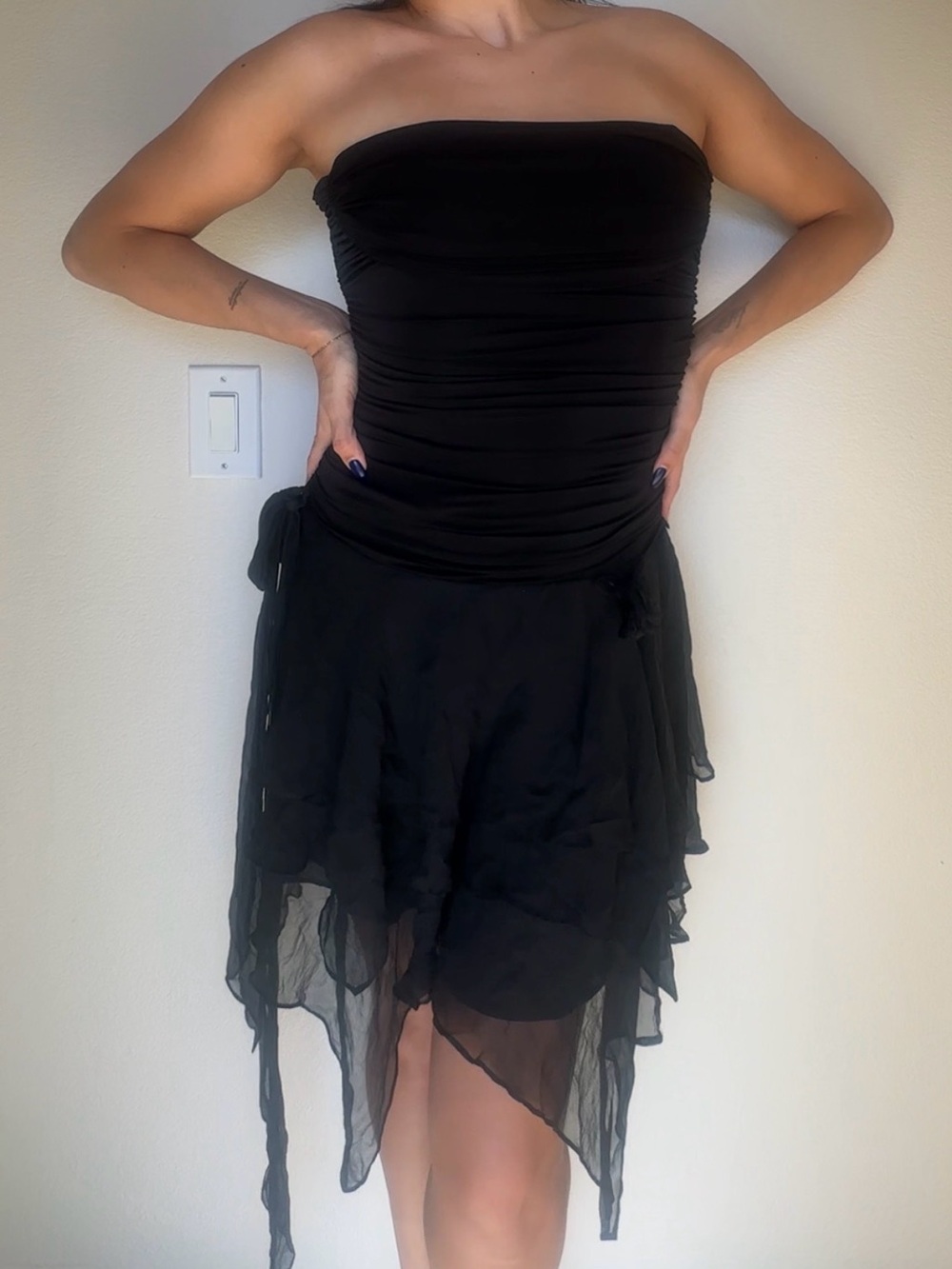 BCBG Vintage Silk Y2K Asymmetrical Fairy Hem Black Mini Dress